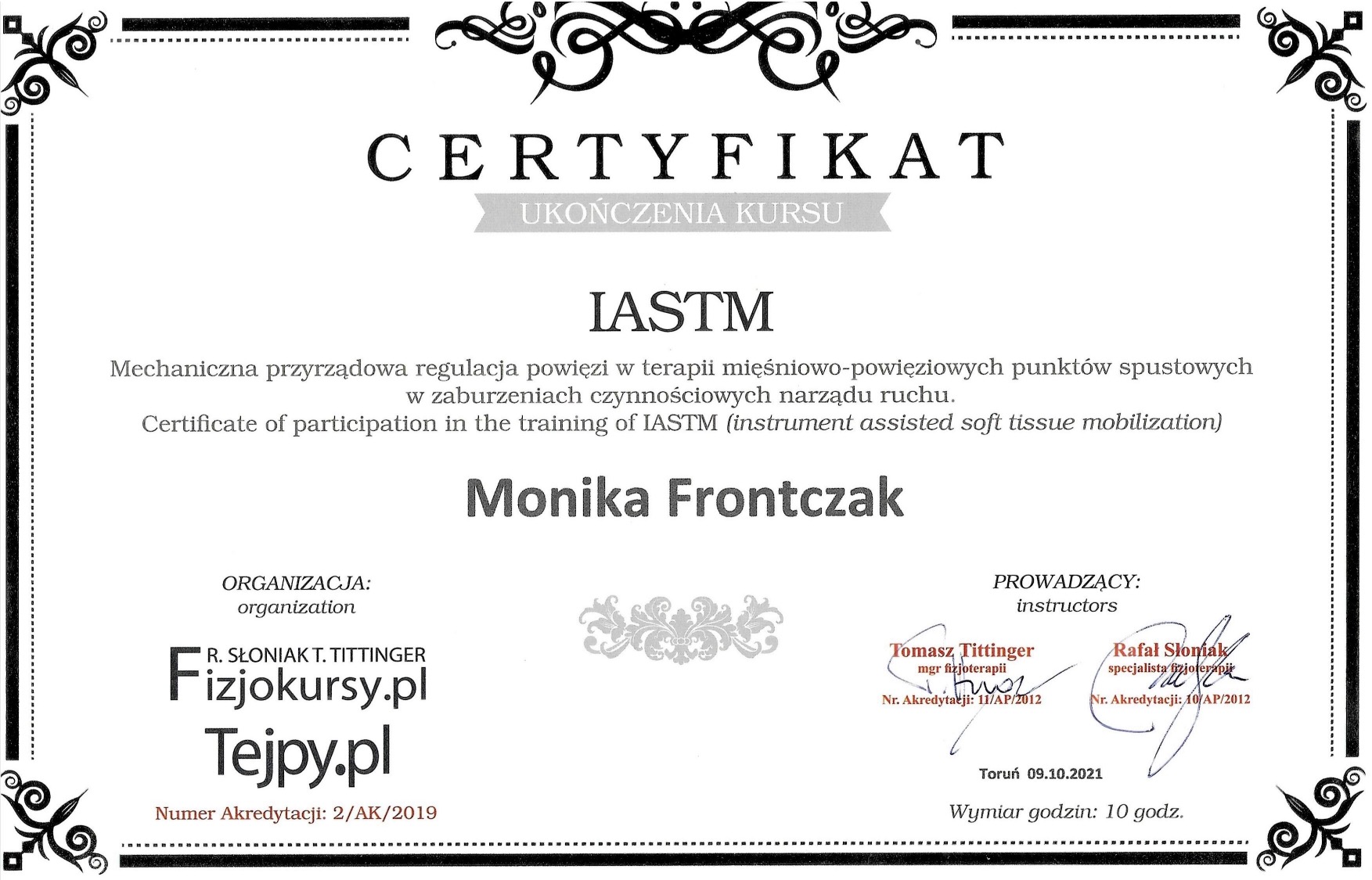 Certyfikat terapii punktów spustowych