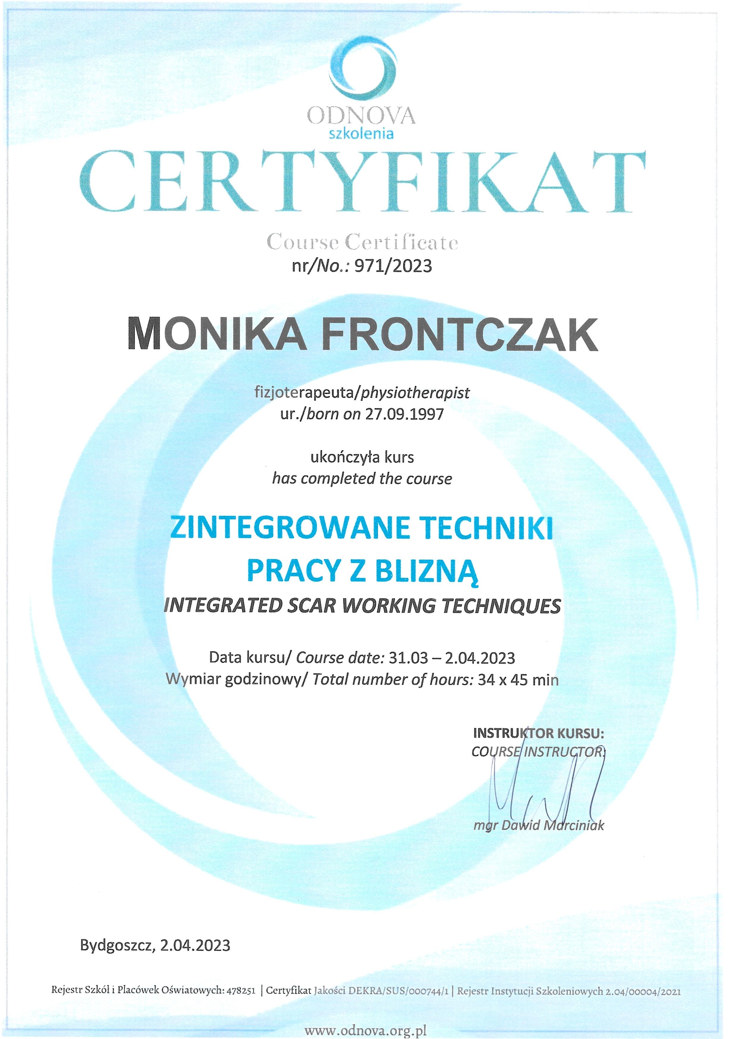 Certyfikat terapii blizny