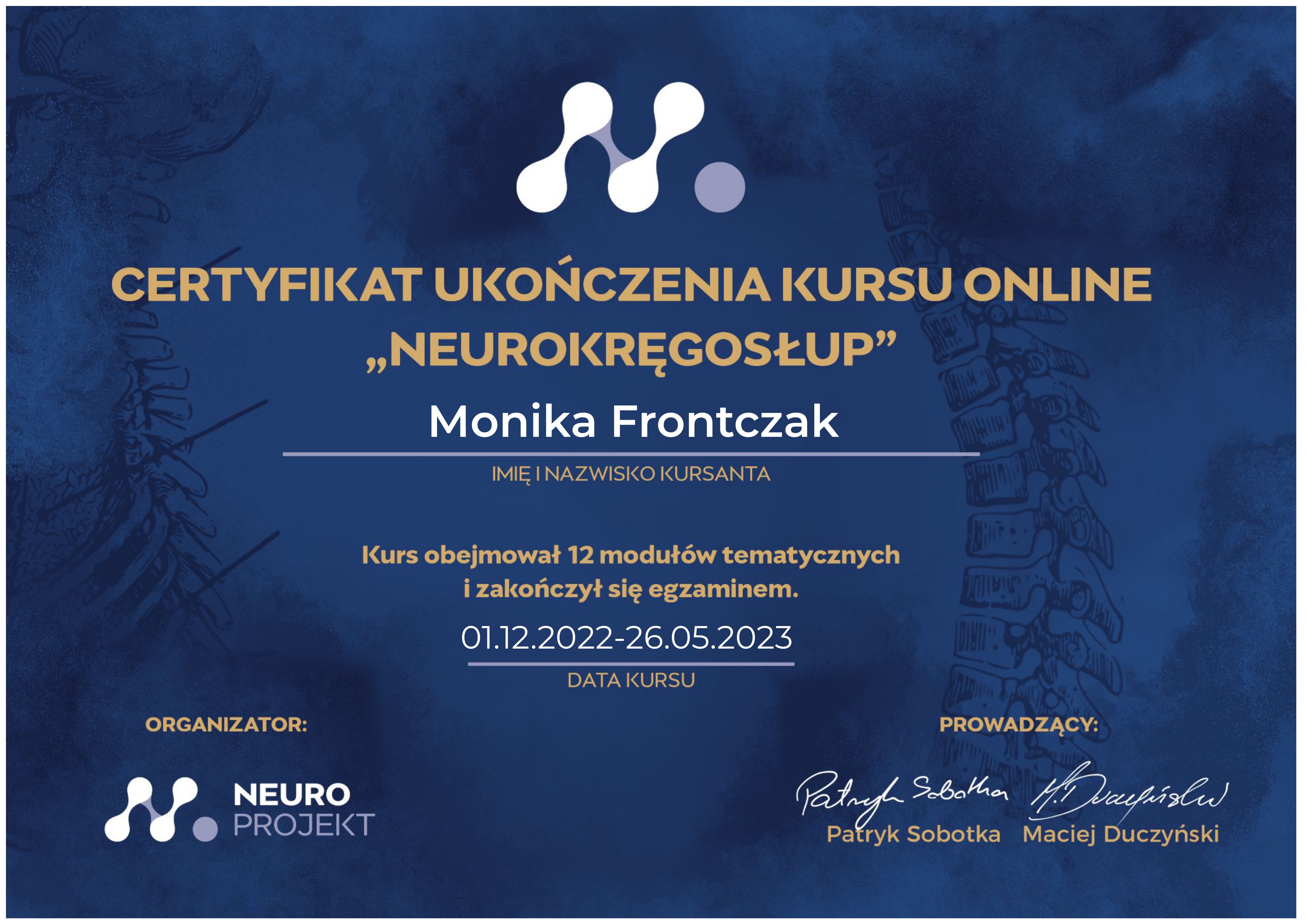 Certyfikat neurokręgosłupa