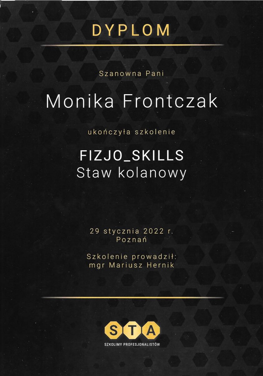 Certyfikat terapii stawu kolanowego