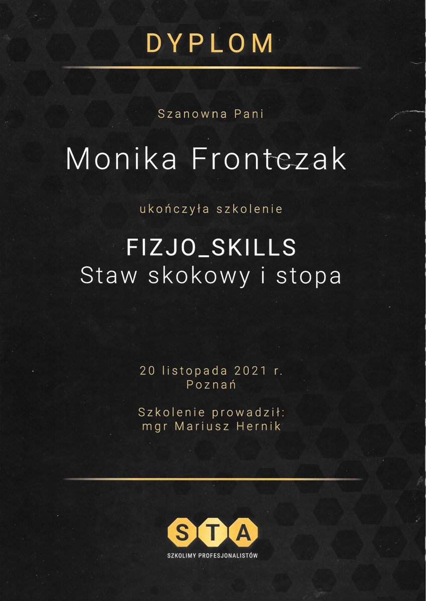 Certyfikat terapii stawu skokowego