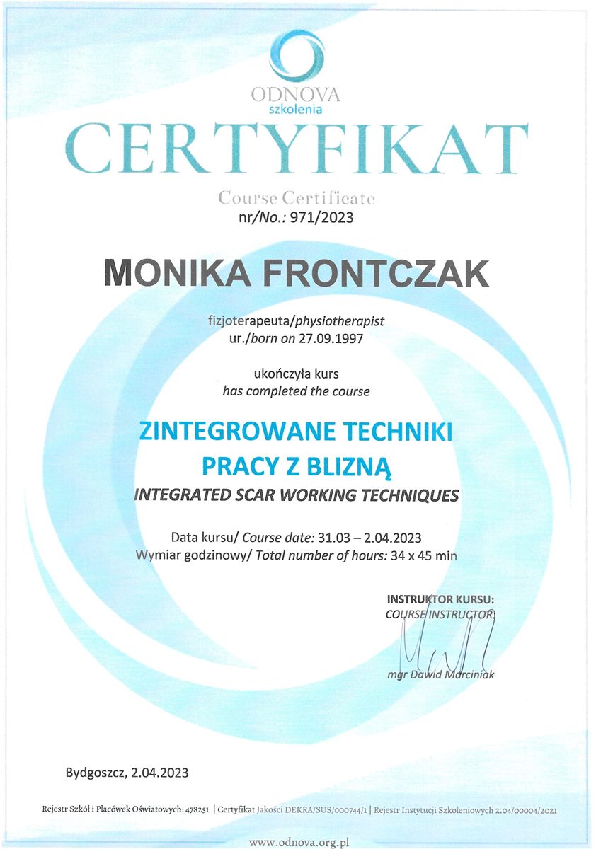 Certyfikat terapii blizny